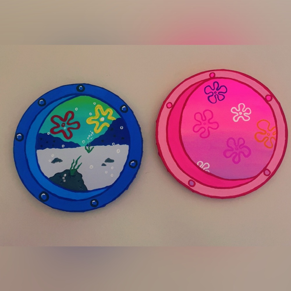 2 SpongeBob porthole window paintings